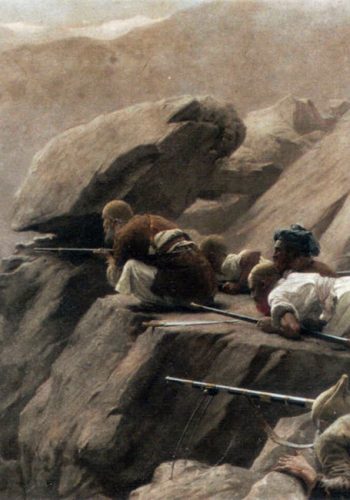 CHCRS 1893 Coloured Print Of Pathan Tribesmen Lying In Ambush NW Frontier 1918